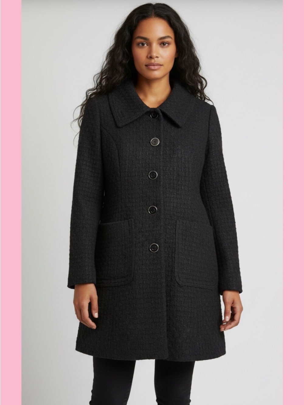Alfani Black Textured Wool-Blend Pea Coat